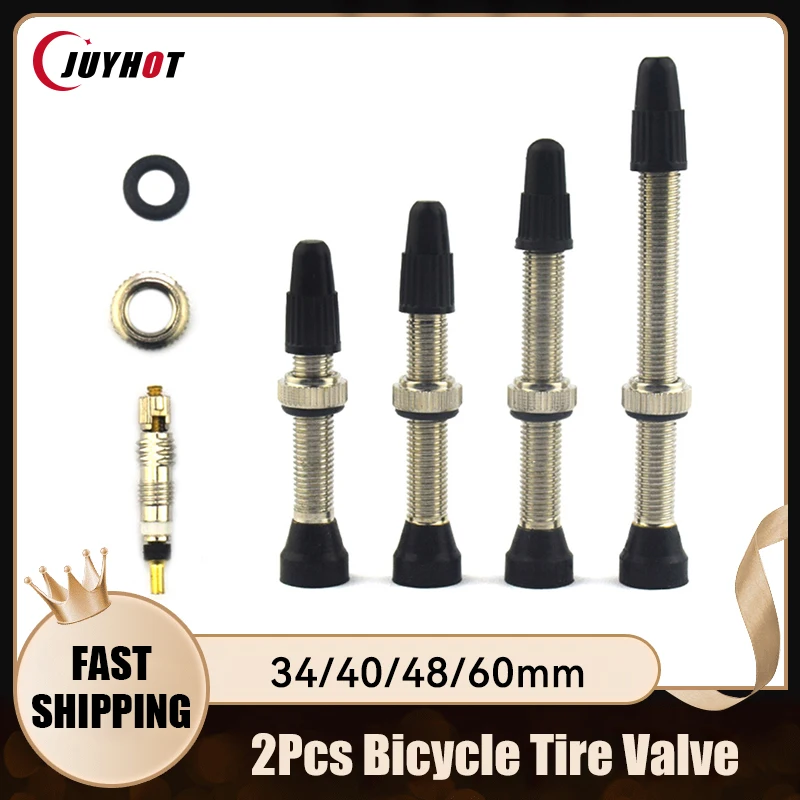 2PCS 34/40/48/60MM Brass Stem Bicycle Tubeless Tire Valve Road Bike Nipple Universal Valve Cap For Most MTB And ROAD BIKE Rims