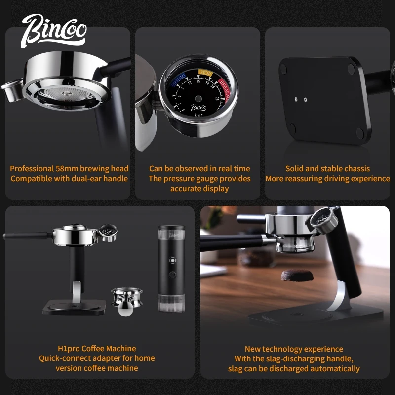 BINCOO Portable Coffee Machine Stand, 58mm Knock Box Holder with Pressure Gauge,Espresso Accessory Rack for H1/H2 PRO,