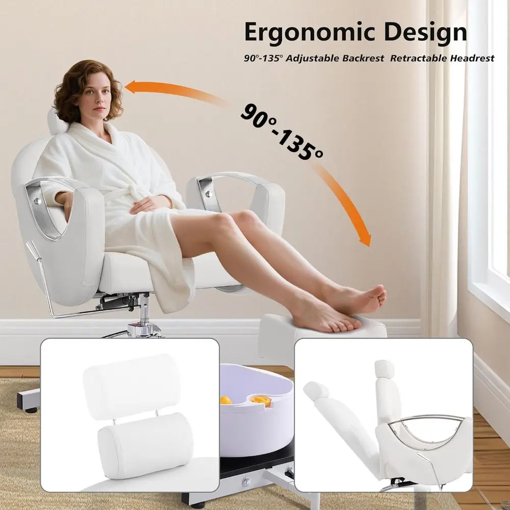 كرسي باديكير بدون سباكة مع تدليك القدم والمنتجعات الصحية والبراز، محطة باديكير قابلة للتعديل للرفع الهيدروليكي، 360 درجة °   مسمار دوار