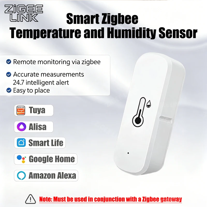 ZigBee Temperature Humidity Sensor App Remote Monitor Alarm High Precision Thermometer Hygrometer Support Tuya Alexa Google