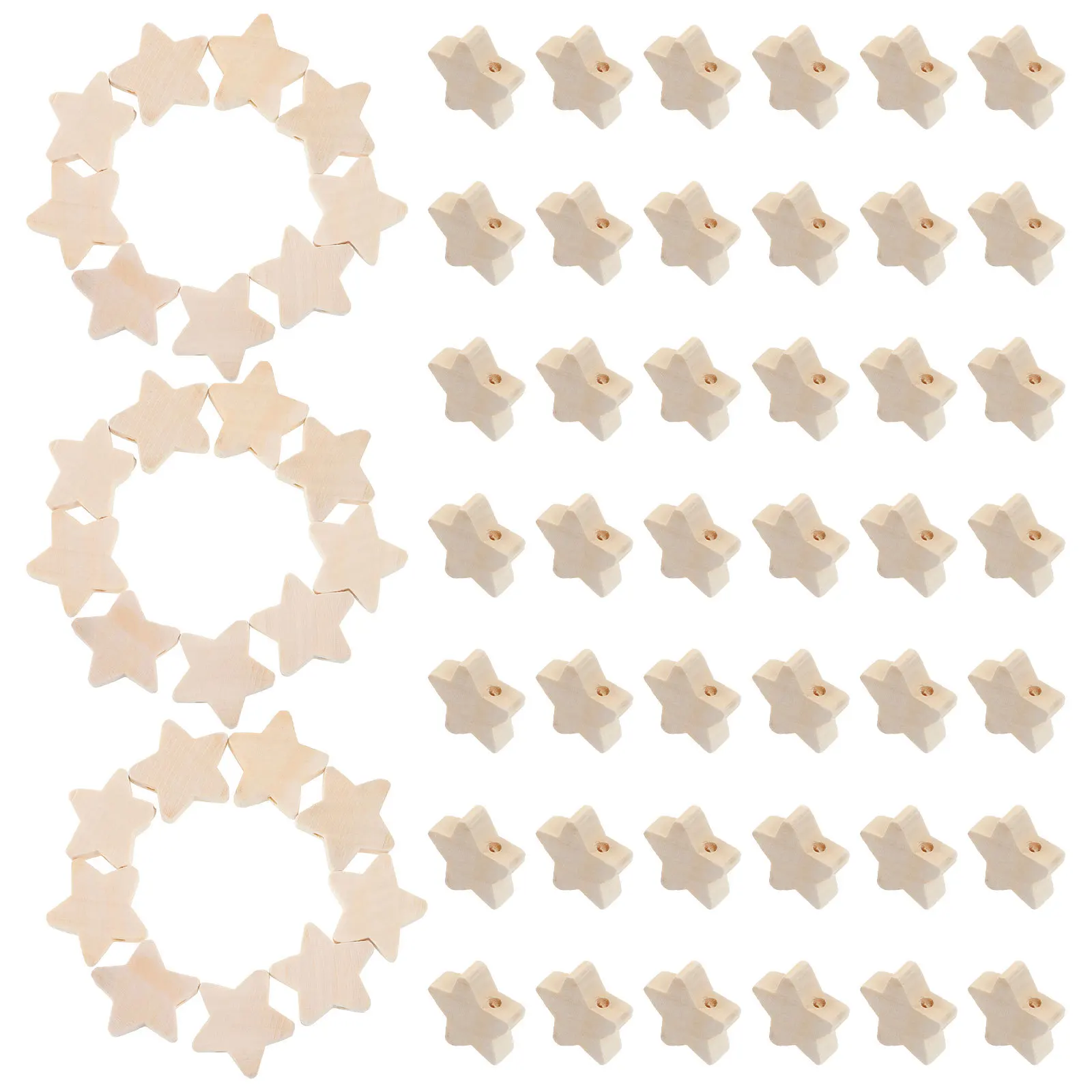 100Pcs 나무 구슬 별 모양의 매끄러운 표면 어린이를위한 이상적인 보석 만들기 DIY 공예 액세서리 팔찌 목걸이 크리 에이 티브