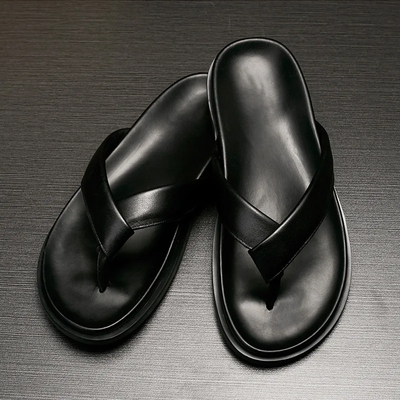 2026 Summer New Fashion Genuine Leather Mens Flip-Flops Luxury Handmade Comfortable Daily Outdoor Classic Retro Slippers Man