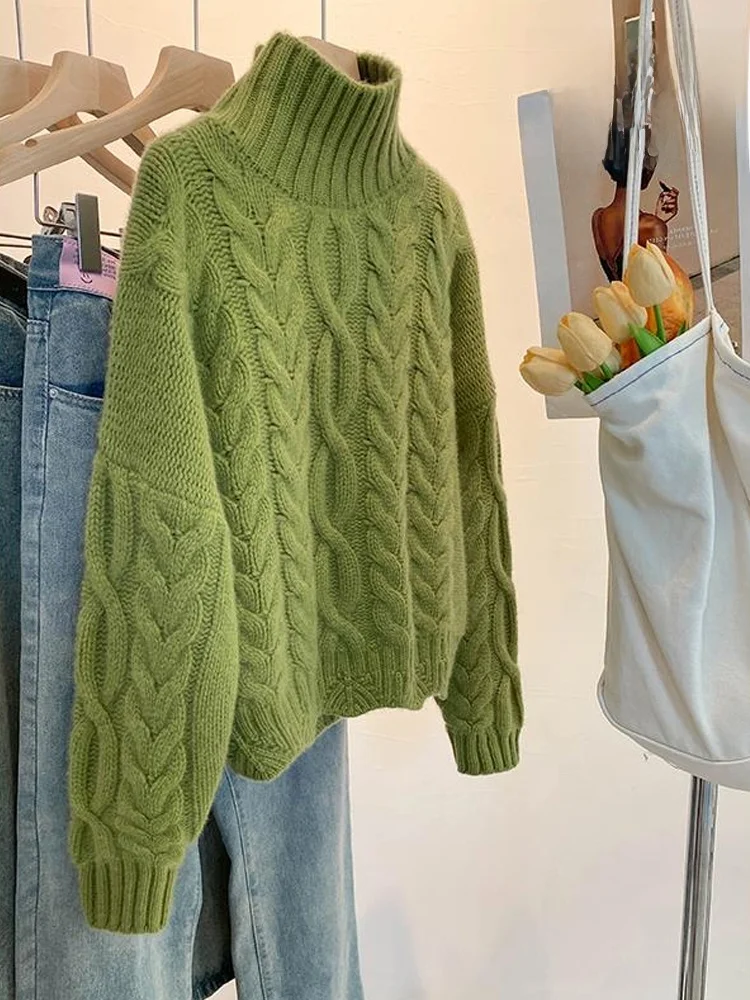 

Thiened ort Knitted Sweater High Collar Twist Yarn Women's Autumn Winter Faionable Warm Top Sweet Sle Other Fabric