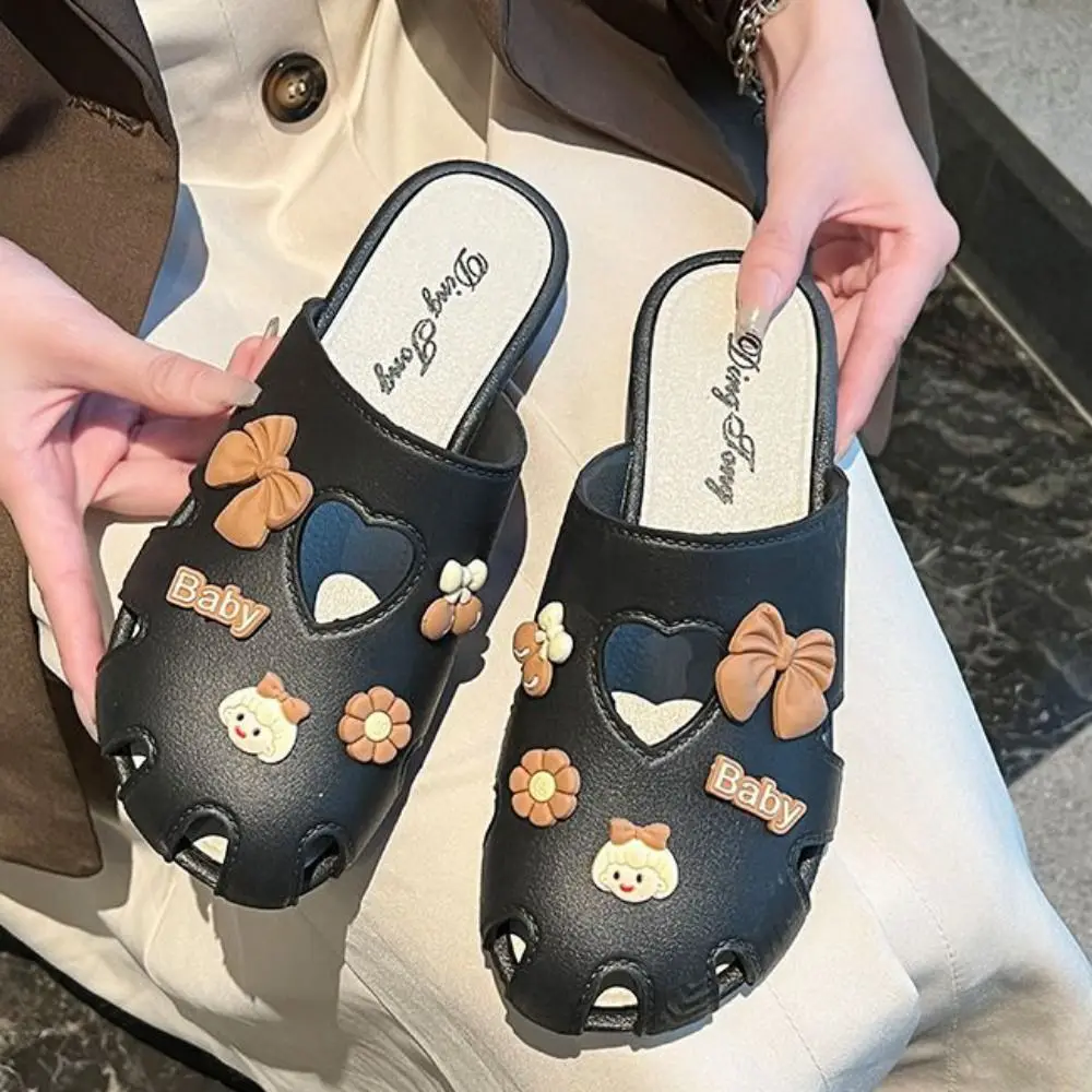 

Casual Kawaii Leather Slippers Women Cartoon Non-slip Slides Sandals Cover Toe Shoes Beach Hole Slippers Girl