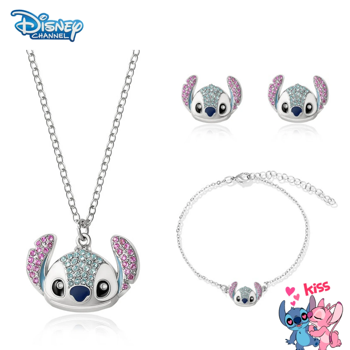 Disney Stitch Cute Jewelry Set Necklace Earrings Bracelet Anime Figure Pendant Women Fashion Decoration Accessory Birthday Gifts