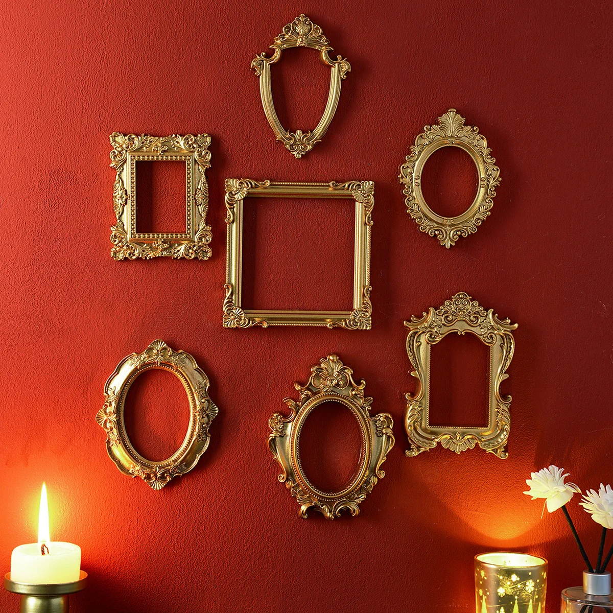 1PC, European-style Resin Material with Golden Pattern Prop Frame, DIY Wall Decoration, Suitable for Shooting Props