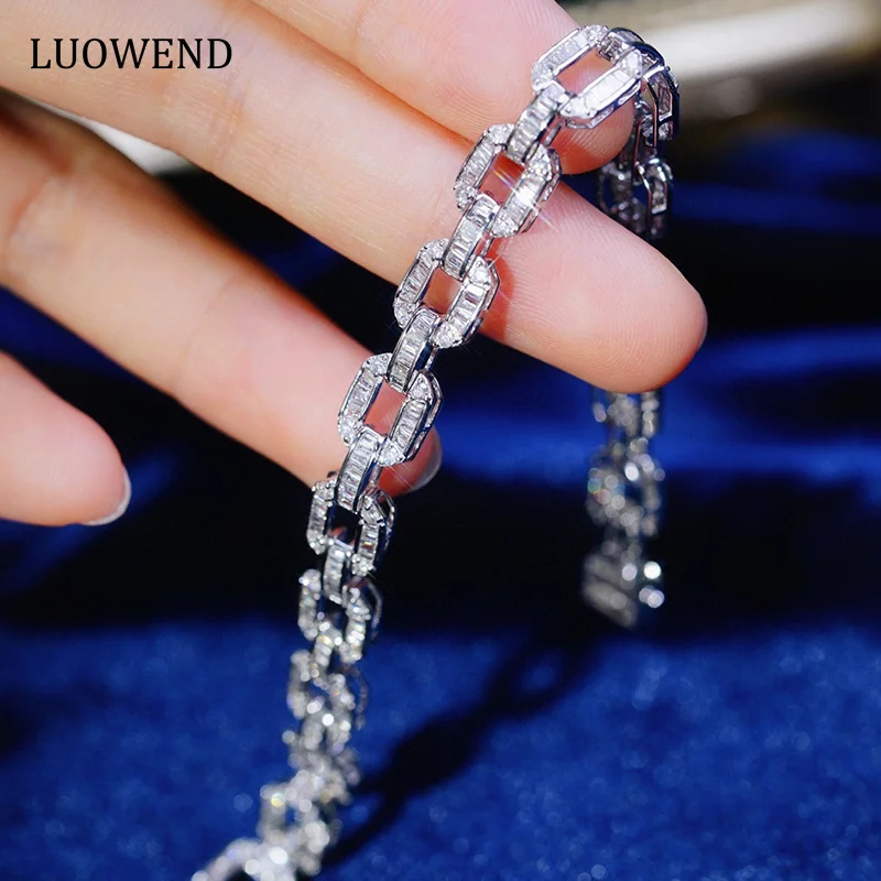 LUOWEND 100% 18K White Gold Bracelet Fashion Chain Design 2.7carat Real Natural Diamond Bracelet for Women High Party Jewelry