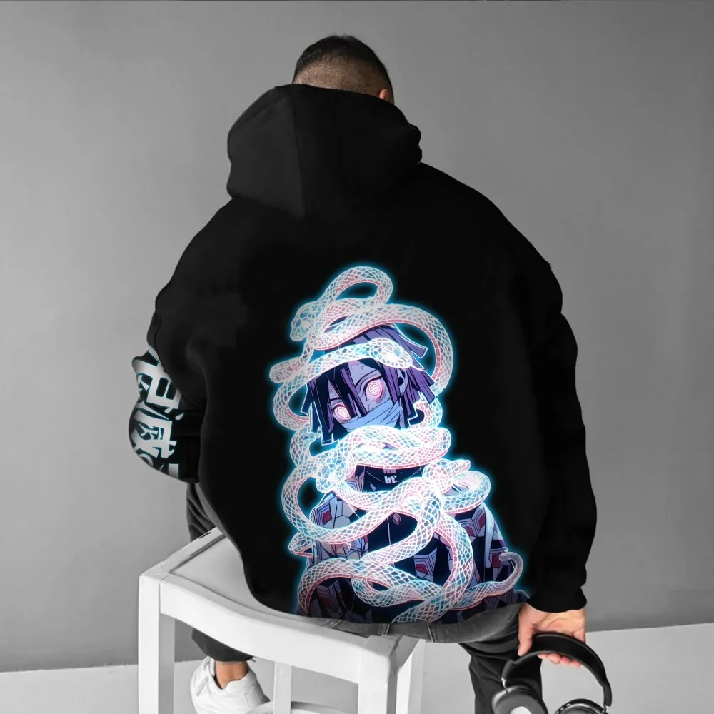 Demon Slayer: Kimetsu no Yaiba Sudadera con capucha para hombre Obanai Iguro Anime Primavera Otoño Invierno Niño Confort Traje de manga larga para padres e hijos