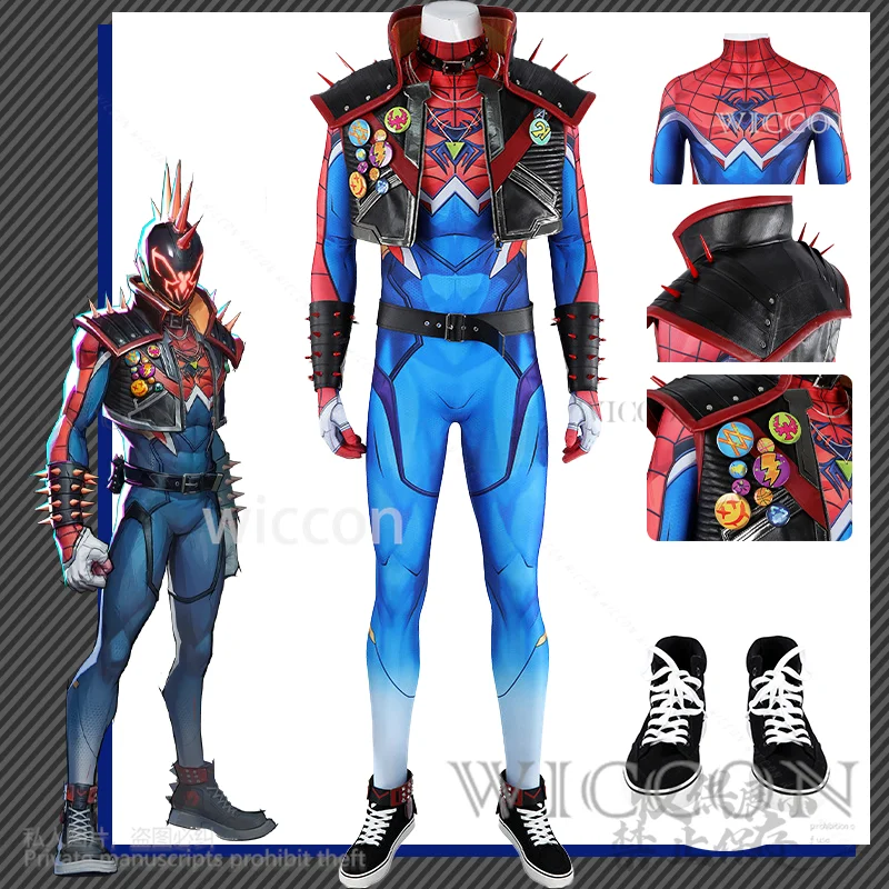 

Rivals Game Cosplay HOBIE Anime Costume BROWN Punk Rock Jumpsuits Fighter Hero Rivet Coat Shoes Y2K Uniform Bodysuit Customized