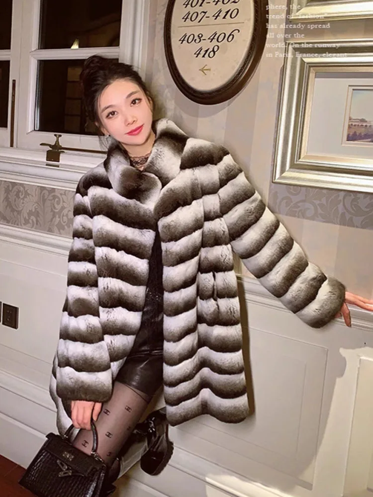 New Women's Faux Chinchilla Fur Coat Hooded Warm And Comfortable Autumn And Winter Faux Fur Coat Women