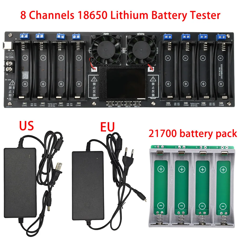 

8 Channels 18650 Lithium Battery Tester DC Port 2.4-inch Color Screen Digital Battery Power Detector Module DC5V 10A Tester