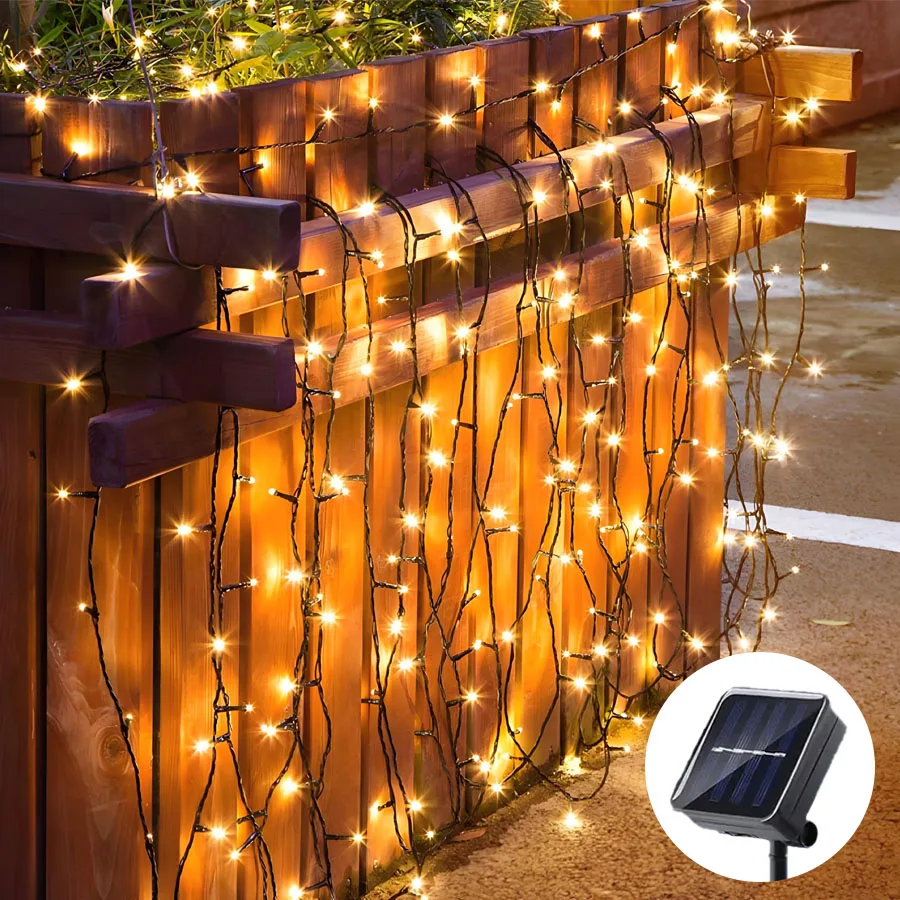 

100 светодиодов, уличный солнечный гирляндный светильник, 8 режимов, водонепроницаемая гирлянда на солнечной энергии, рождественские украшения, огни для сада, двора