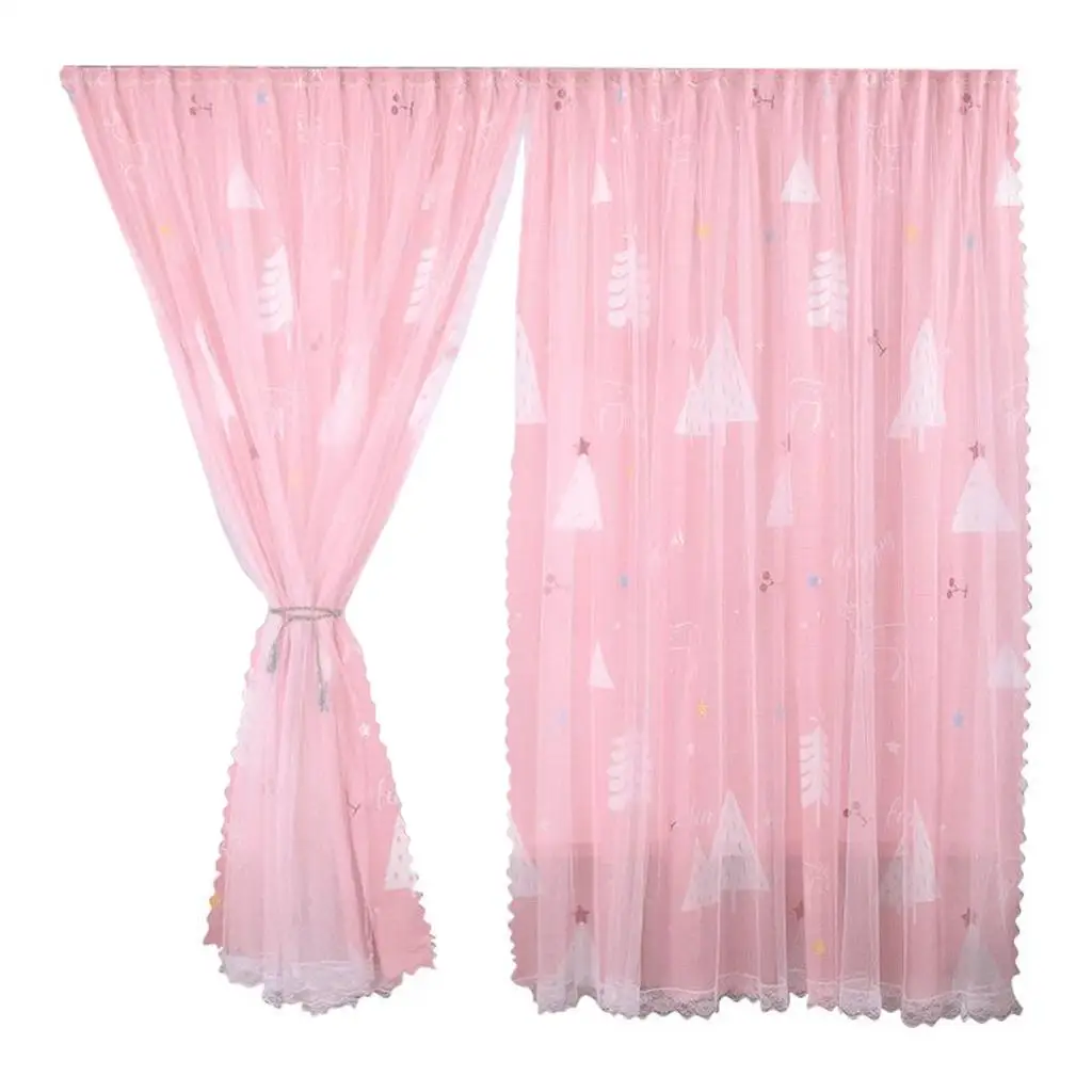 Sticky Tape Double Layer Polyester Tulle Mesh Curtain Window Blackout Drapes for Bedroom Living Room Decorative Multi-Size