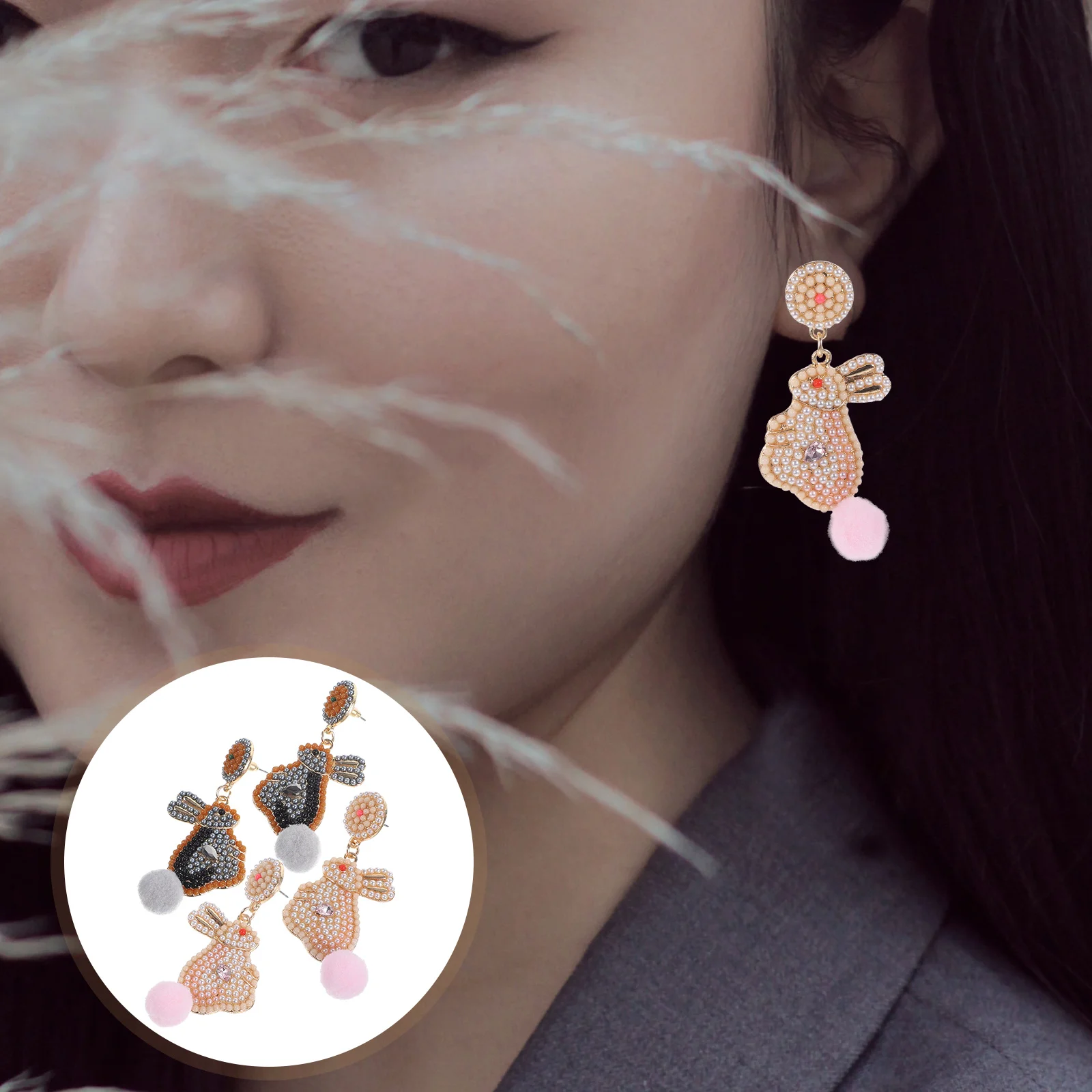 

2 Pairs Black Alloy Rhinestone Women Lightweight Dangle Trendy Fashion Jewelry Easter Party Accessories for Female