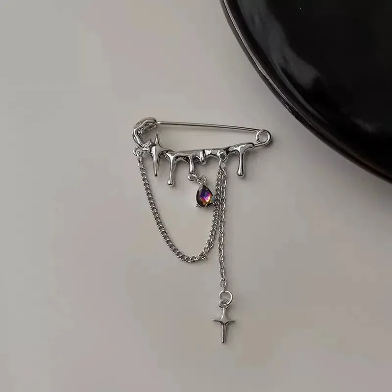 Star Chain Multipurpose Brooch for Men Women Street Ins Long Metal Chest Chain Brooch Trendy Accessories Jewelry