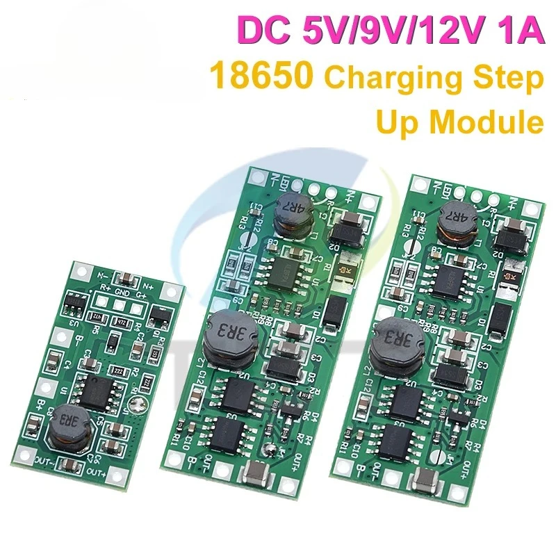 Módulo de reforço de carregamento, dc 5v-12v a 9v/12v para bateria de lítio 18650, conversor de proteção de tensão, descarga de carga