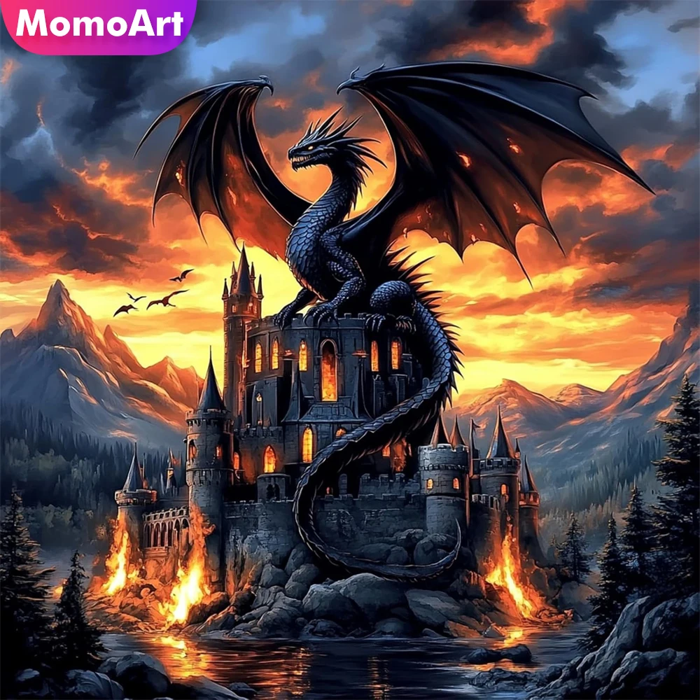 Momoart New Arrival Dinosaur Diamond Embroidery Animal Painting Dragon Acrylic Craft Supplies Diamond Mosaic Castle DIY Wall Art