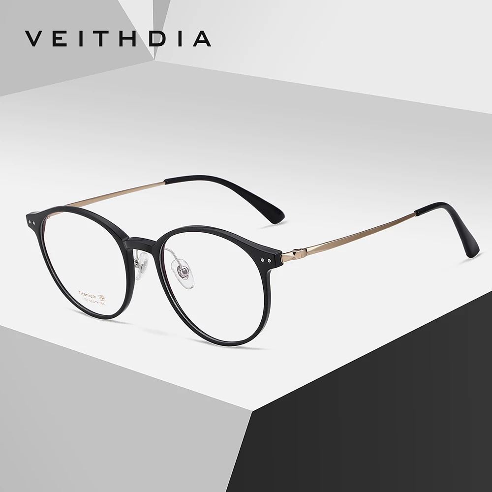 VEITHDIA Glasses Optical Titanium+TR90 Frame Customizable Prescription Lenses Eyeglasses Men Women Myopia Computer Eyewear V7103