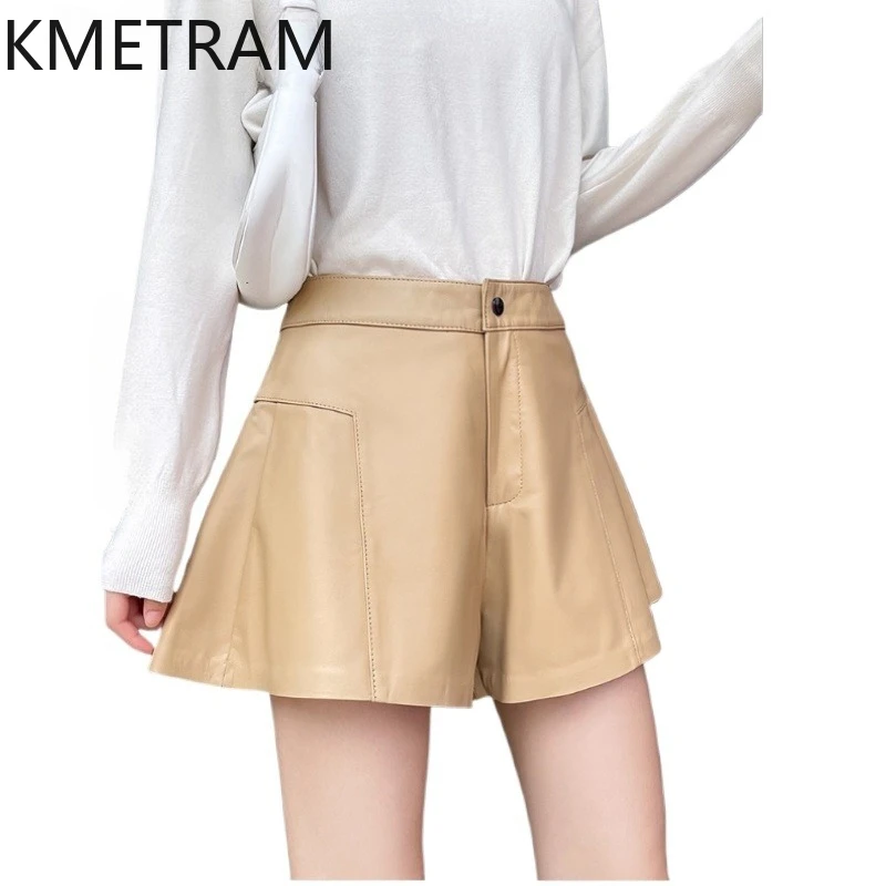 

KMETRAM 100% Top Layer Sheepskin Shorts for Woman Genuine Leather Wide Leg Short 2025 Spring Autumn Women' S Clothes шорты
