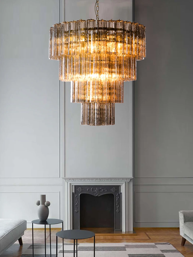 

Vintage Smokey Classical Taper Gray Flower Glass Pendant Lights LED Home Decor Hanging Lighting Fixture Living Room Ceiling Lamp