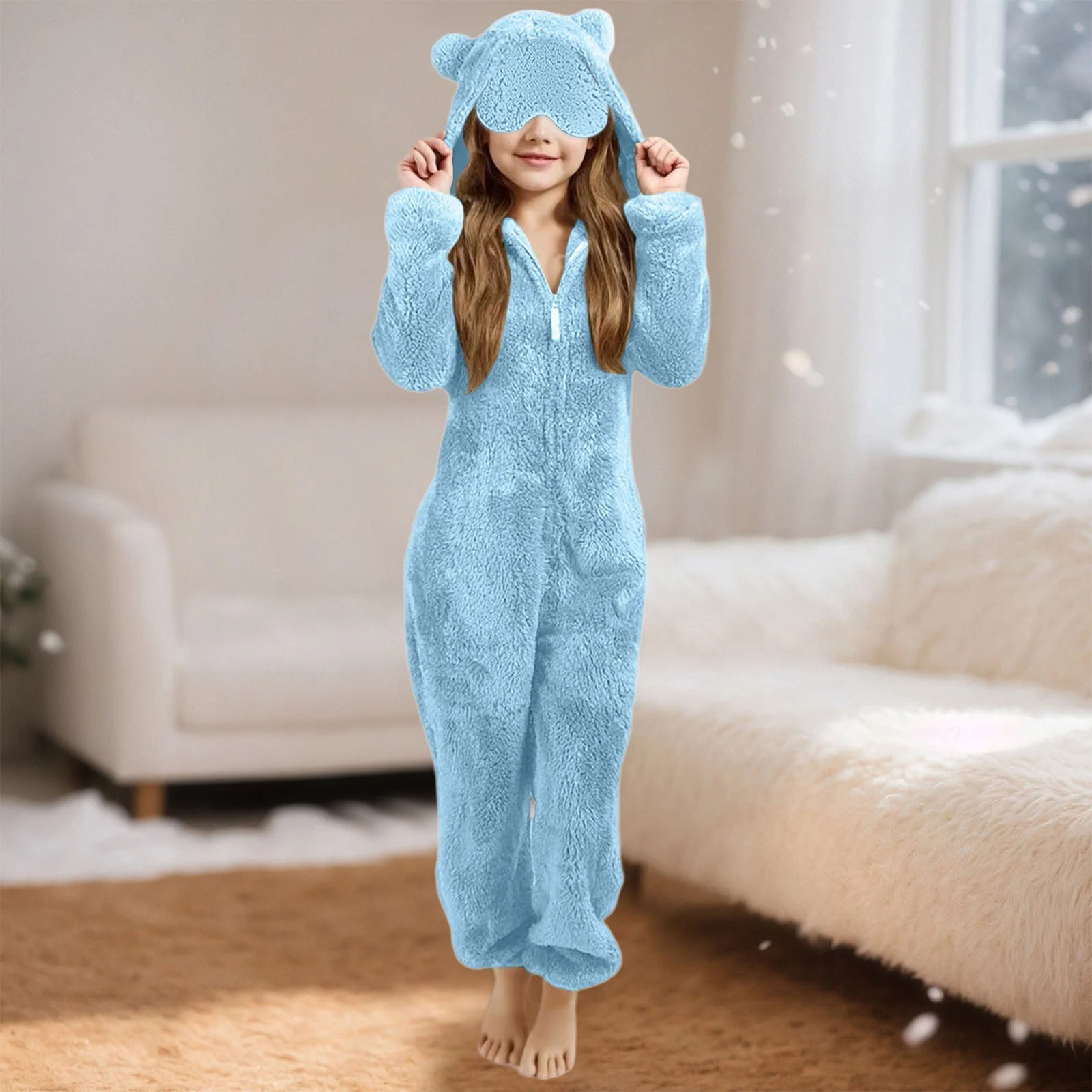 

Girl Romper 2025 Girls Fleece Warm Fleece Bed Jumpsuit Kids Cute Winter Plain Zip Long Sleeve Rompers For Home Sleepwear Clothes