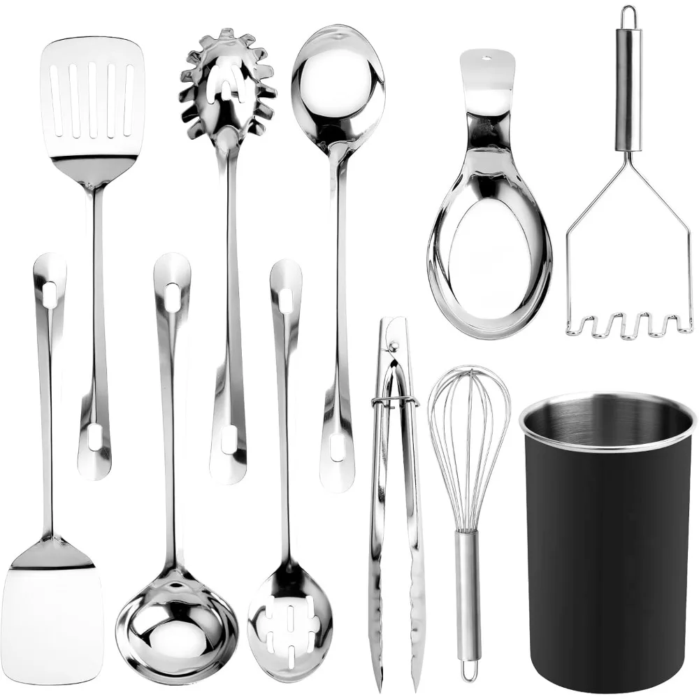 

kitchen utensil set - 10-piece premium nonstick & heat resistant kitchen gadgets, turner, spaghetti server, serving spoons, whi