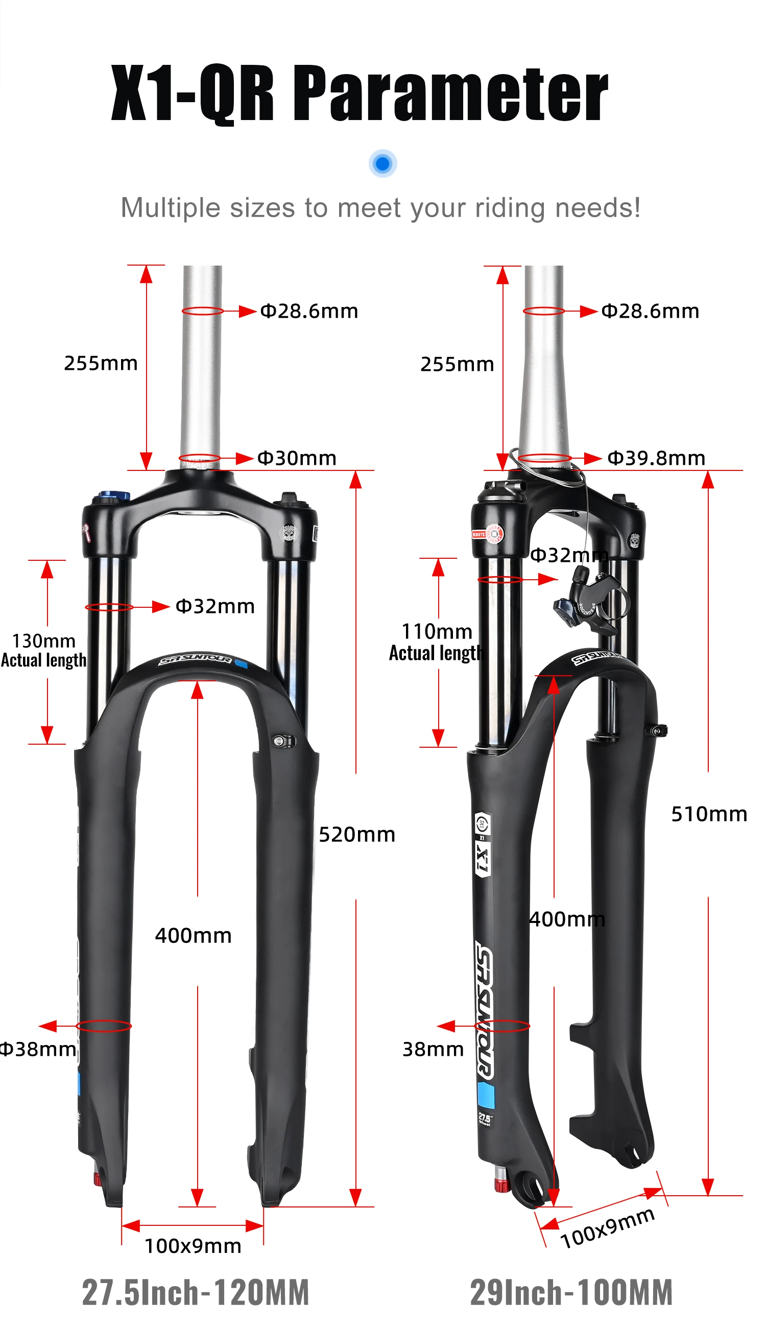 SR SUNTOUR X1 Bicycle Forks Air Suspension Fork 120mm Travel QR 100x9MM BOOST 110x15MM 27.5 29 Mountain Bike Air Fork