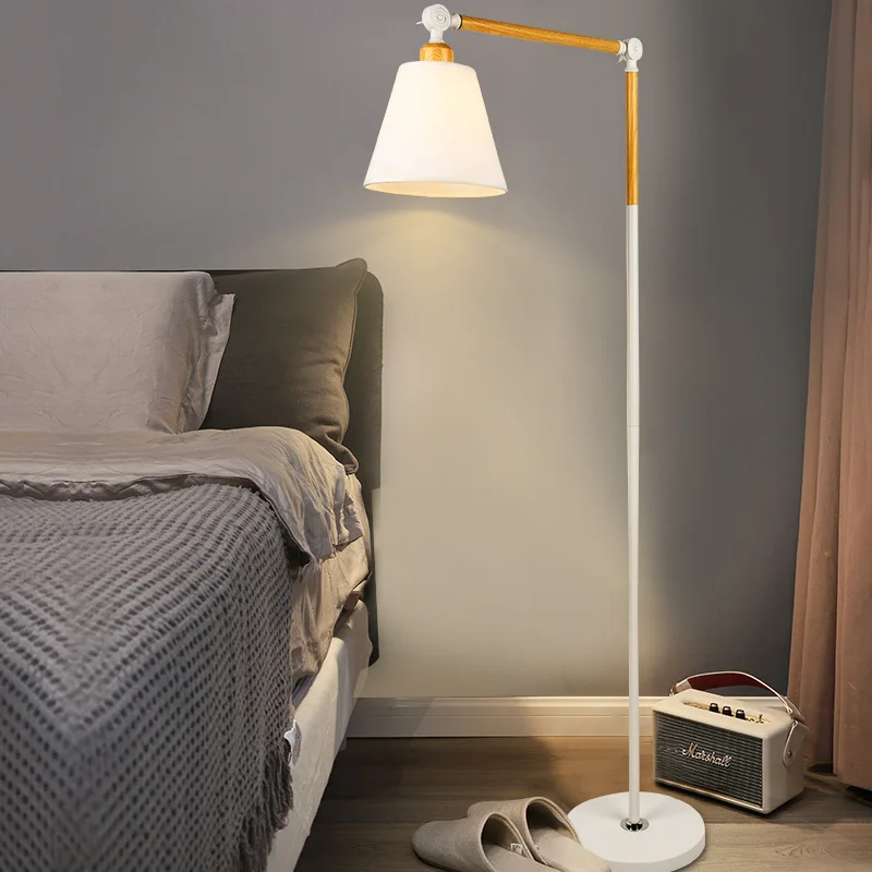 Rocker Arm Type Living Room LED Floor Lamp Study Remote Control Dimming Led Standing Lamps Bedroom Cloth Bedside Lights