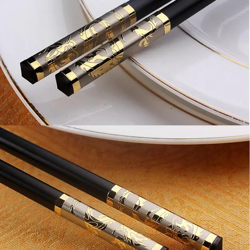 Chinese Gold Dragon Style Chopsticks Luxury Alloy Sushi Chopsticks Home Chop Sushi Sticks Tableware 1 Pair Chinese Chopsticks