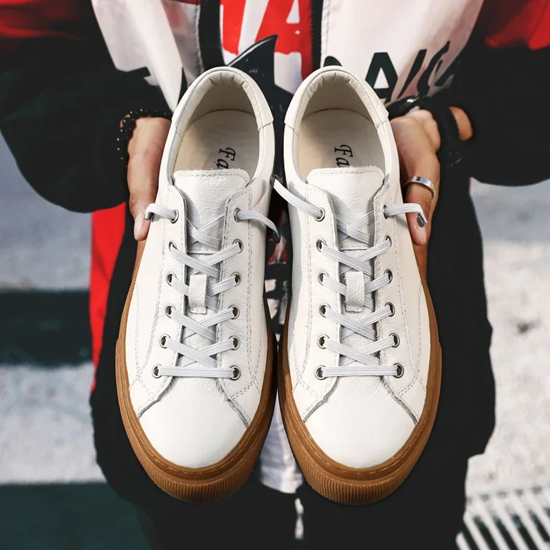 Men\'s shoes genuine leather White casual shoe luxury brand comfort skateboard sneakers fashion designer Tenis shoes moccasins