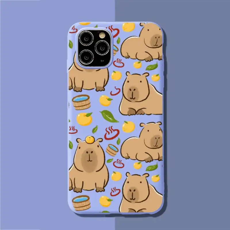 FHNBLJ cute cartoon Capybara Phone Case for iPhone 11 12 13 Mini Pro Xs Max 8 7 6 6S Plus X XR Solid Candy Color Case