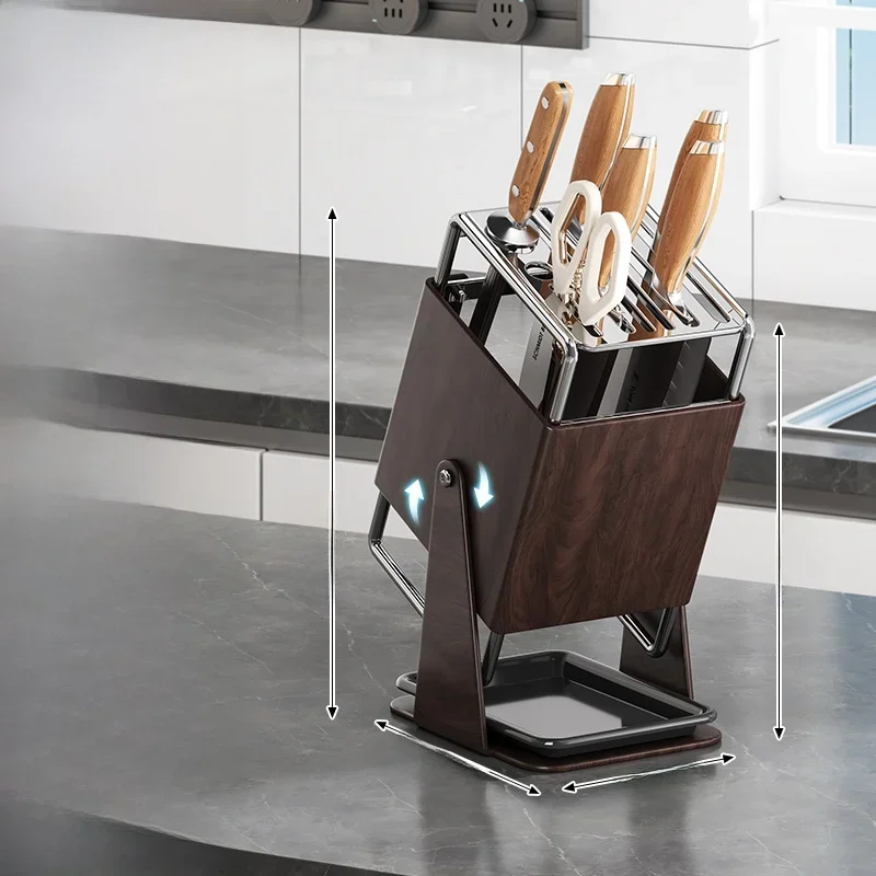 Stainless Steel Kitchen Knife Holder Rotatable Multi-functional Storage Rack High Aesthetic Value Non-slip Cutting Board Stand