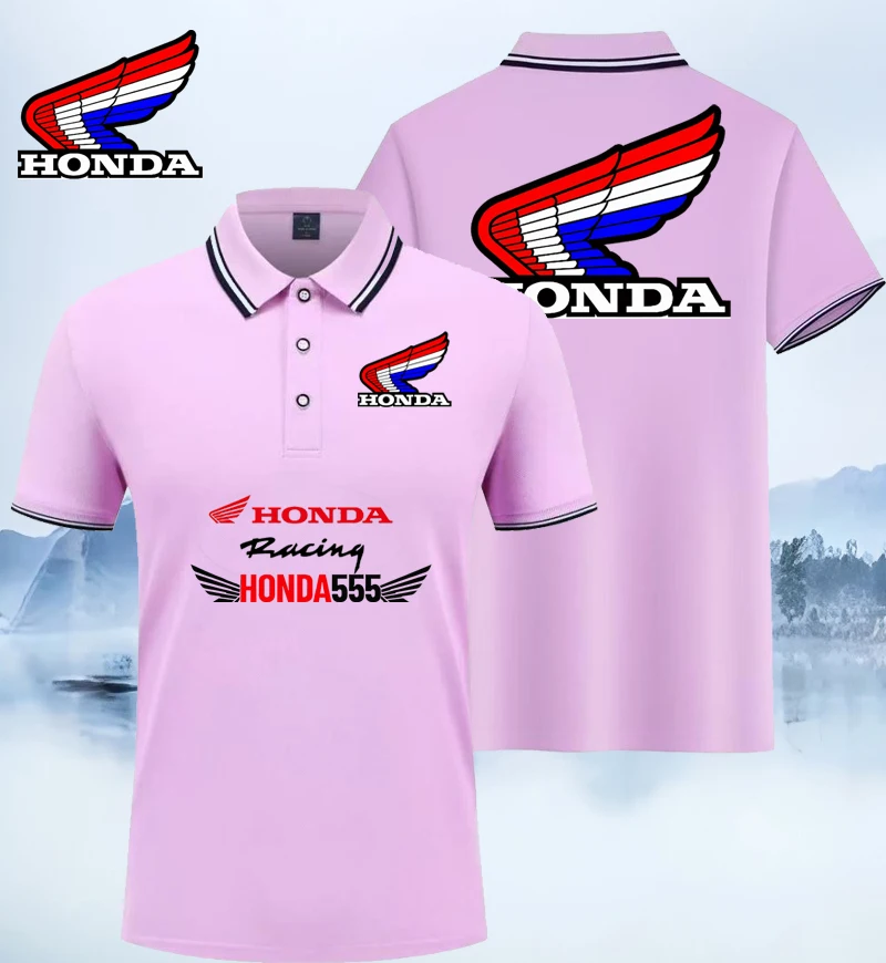 هوندا 2025 صيف جديد للجنسين رياضة الجري عادية المشي العلامة التجارية المطبوعة زوجين طوق 3-زر قميص بولو إندورو موتو