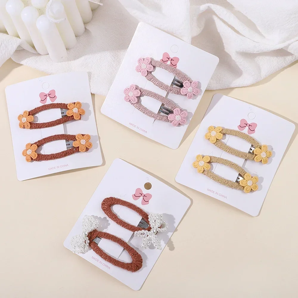 2pcs Girls Ins Imitation Pearl Bow Hair Clips Baby Girl Hairpins for Kids Barette Princess Hooks Infant Accessories Wholesale