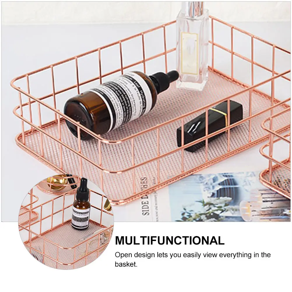 

2Pcs Storage Basket Premium Iron Multipurpose Desktop Organizer Large Capacity Sundries Storage Container