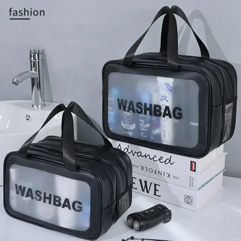 Trocken-Nass-Trennungstasche, doppelt transparent, PU-Make-up-Tasche, tragbare Waschtasche, Kosmetik-Aufbewahrungstasche, Reise-, Fitness- und Schwimm-Essentials – Detail 3