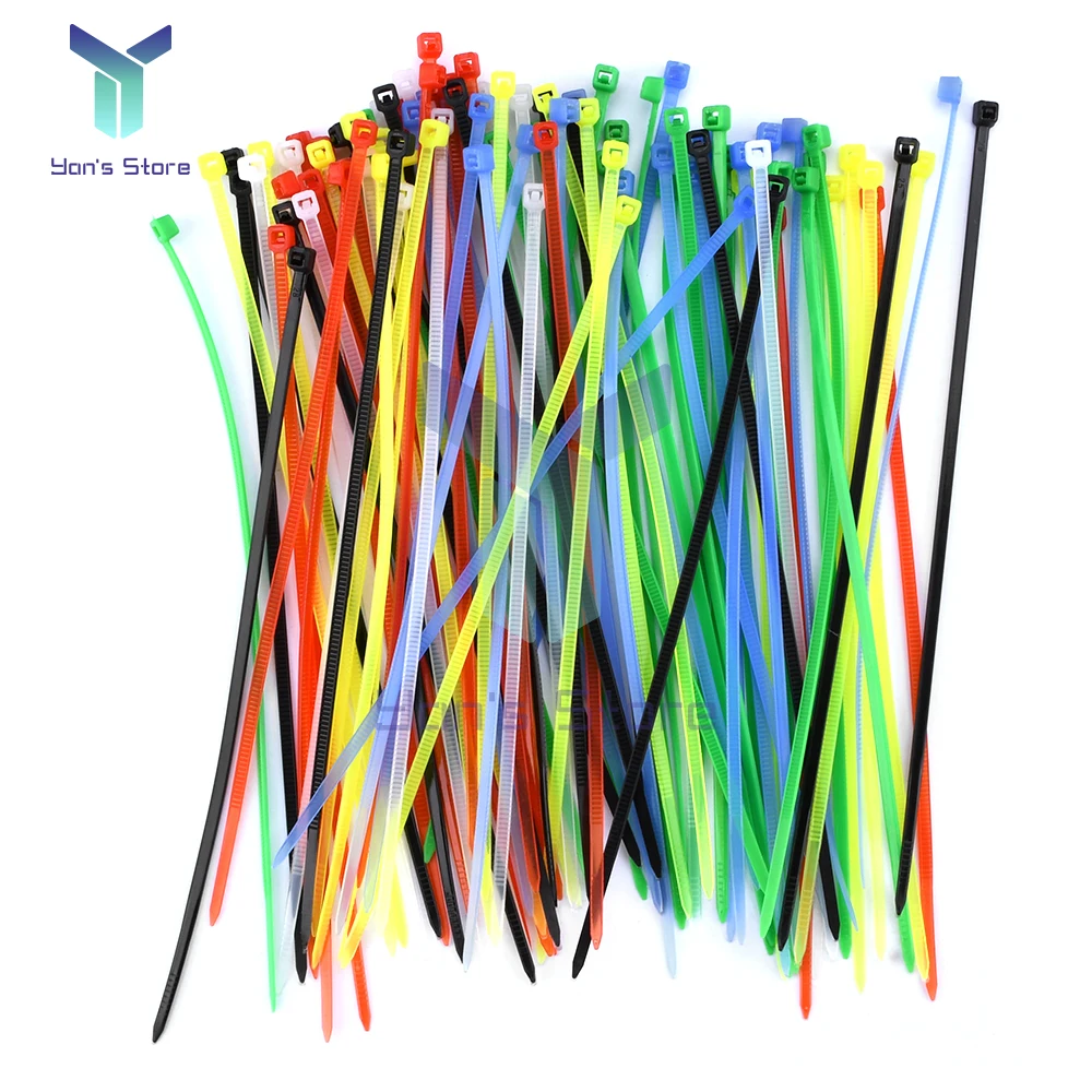 Dây buộc cái/túi 100 dây buộc bằng Nhựa Nylon tự khóa dây kéo màu trắng đen đầy màu sắc