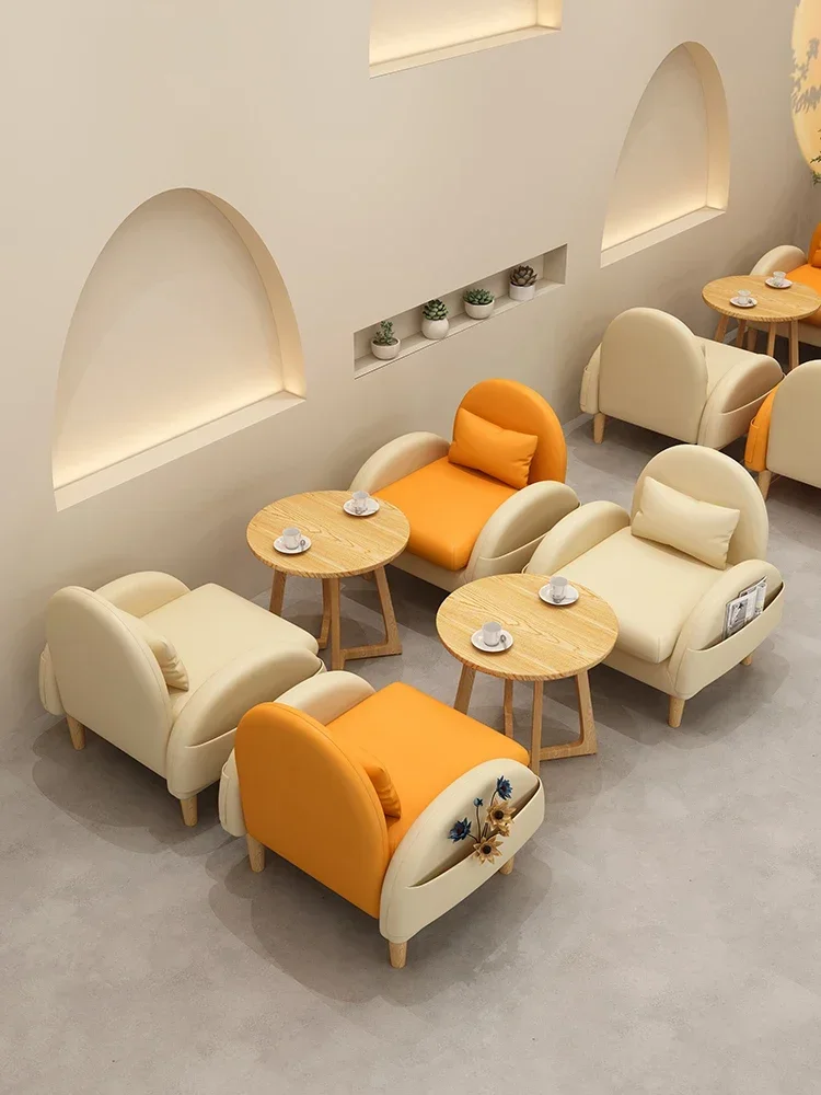 Milk tea shop sofa cake shop coffee shop sales office booth table and chair combination leisure book bar to discuss sofa