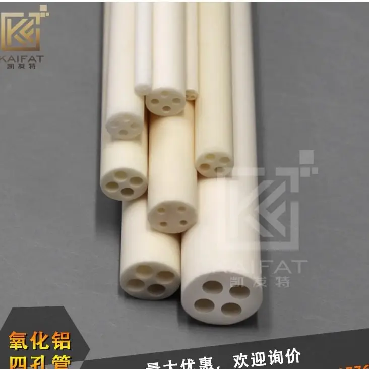 250mm Long 5pcs 95 Alumina Ceramic High-Purity Corundum Tube with Four Holes for Thermocouple Core Porous Insulation