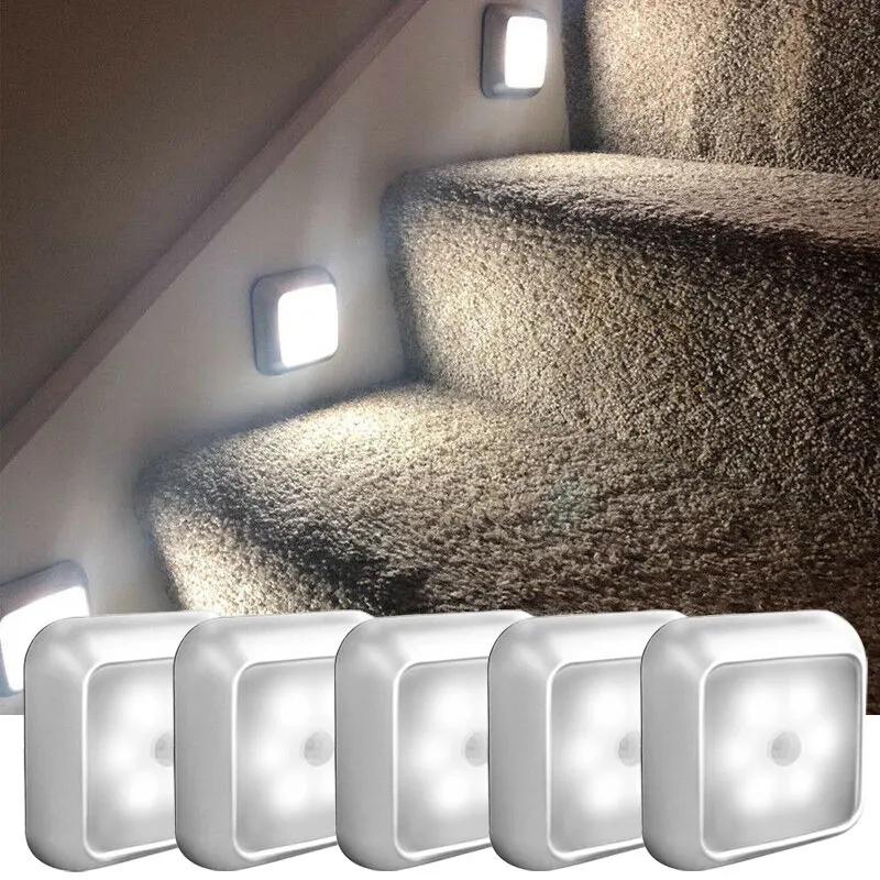 6 LED luz nocturna PIR Sensor de movimiento automático lámpara de noche para niños sala de estar dormitorio casa escalera armario lámpara de luz