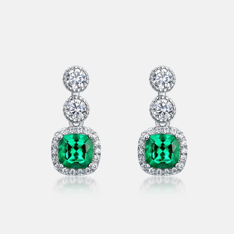 S925 Pure Silver Earrings Cultivated with Emerald Earrings