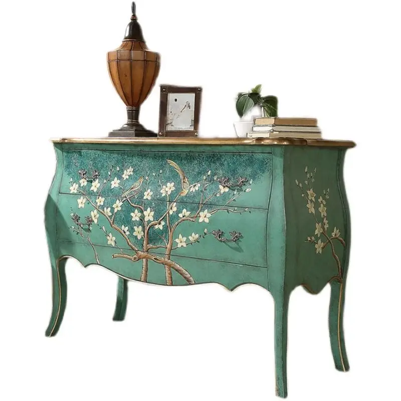 

painted home bucket cabinet, living room decorative dining side cabinet, European solid wood villa storage side cabinet