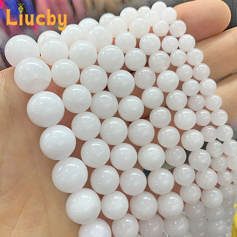 Natural Chinese Jades Porcelain white Chalcedony Stone Round Beads For Jewelry Making DIY Bracelets Accessories 4/6/8/10/12/14MM