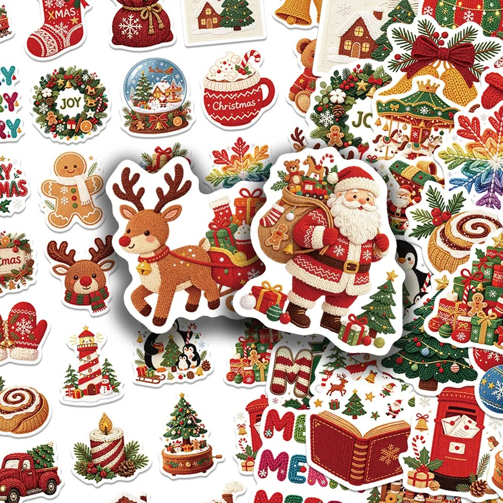 50pcs Cute Knitted Christmas Cartoon Stickers Santa Reindeer Snowman Decal for Laptop Phone Case Suitcase DIY Xmas Party Gifts