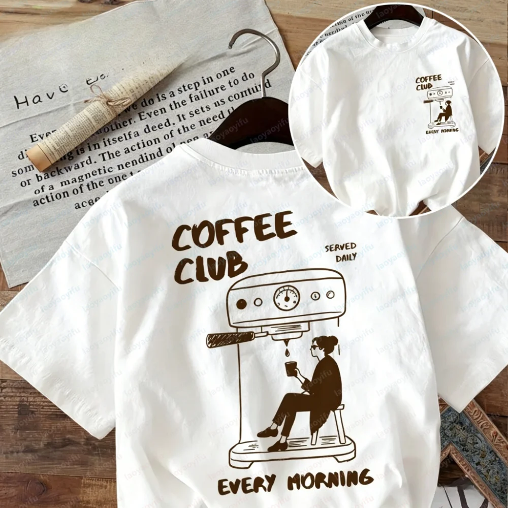 

Coffee Club Every Morning Graphic T-Shirt Men Casual Cotton Short Sleeve Tee Coffee Lover Gift High Quality Cotton Men Clothing
