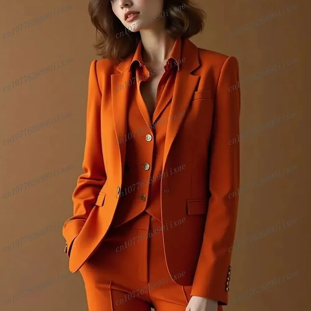 

New Formal Occasion Orange Women Suit Wedding Party Business Office Lady Tuxedos 3 Piece Set Blazer Vest Pants Customized