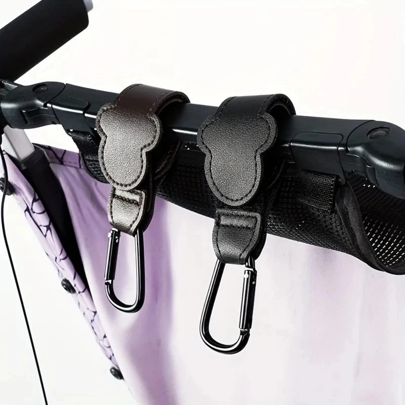1-4Pcs Pu Leather Stroller Hooks, Portable Car Seat Carabiner Hook With Velcro Fastener