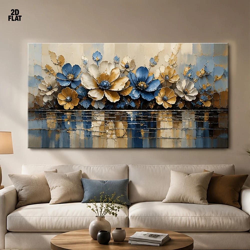 2D Flat Modern Elegant Floral Canvas Wall Art - Unframed Abstract Aesthetic Canvas Painting for Living Room Bedroom Office Decor
