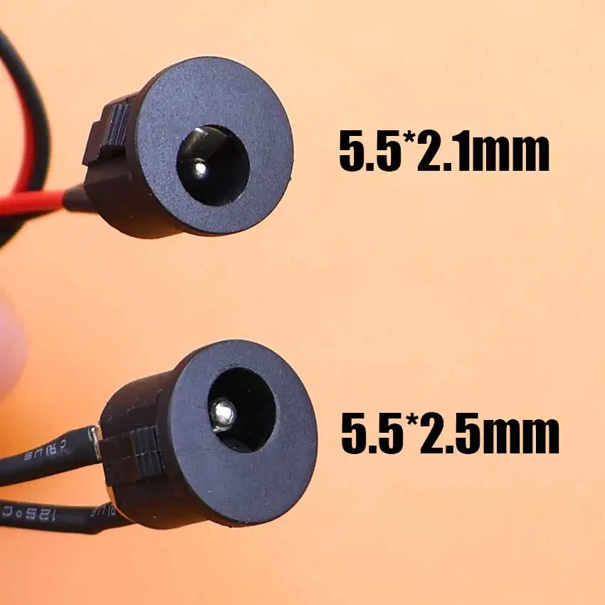 5pcs 5.5*2.1mm 5.5x2.5mm Circular Snap Fit DC Power Jack Socket Female Panel Mount Connector Charging Port With 20cm DIY Cable