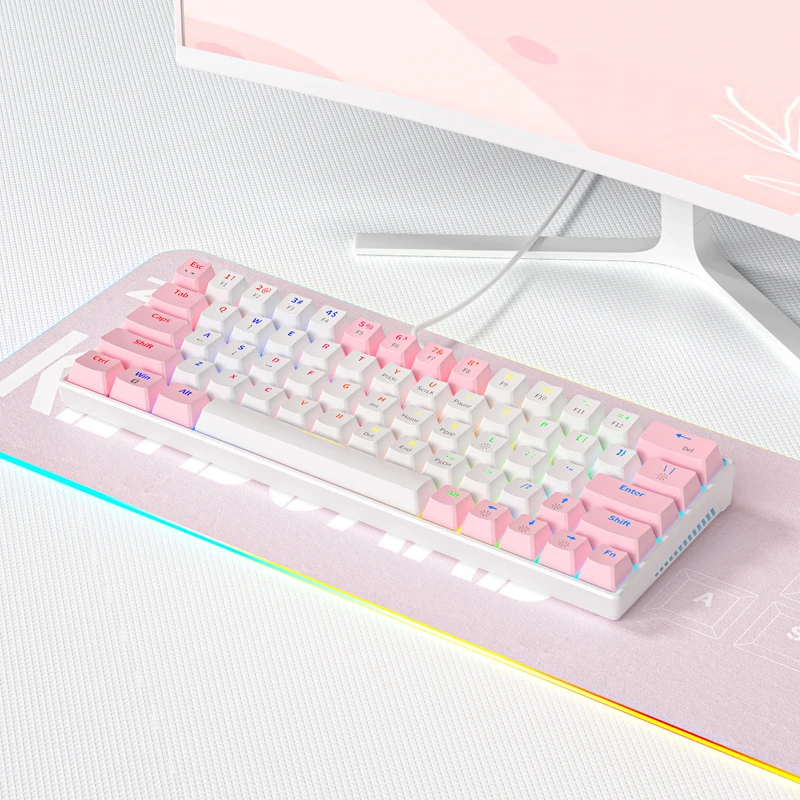 Real Mechanical 63 Key Red Green Axis Type-C MINI Wired Keyboard  For Computer Notebook External Office E-games RGB Lights